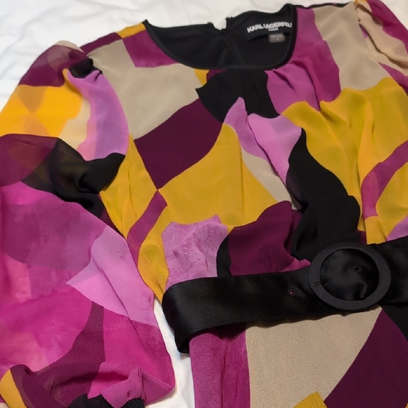 Karl Lagerfeld Vibrant Abstract Long Sleeve Feminine Flowy Dress - Picture 3 of 8